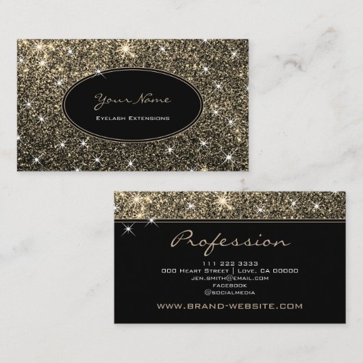 メイクアップアーティスト光る金ゴールドグリッタースターズ睫毛 名刺 (正面/裏面)