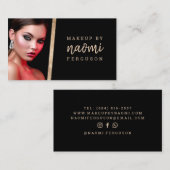 メイクアップアーティスト写真バラ金ゴールドフォイルモダンブラック 名刺 (正面/裏面)