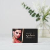 メイクアップアーティスト写真バラ金ゴールドフォイルモダンブラック 名刺 (スタンド正面)