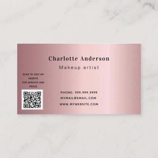 メイクアップアーティスト写真美しい赤面スクリプトQRコード 名刺 (裏面)