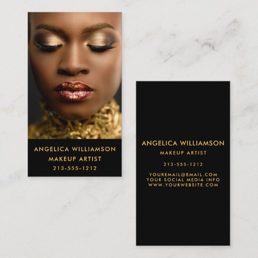メイクアップアーティスト写真金ゴールド 名刺 (正面/裏面)