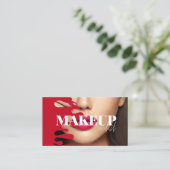 メイクアップアーティスト写真QRコード赤の名刺 名刺 (スタンド正面)