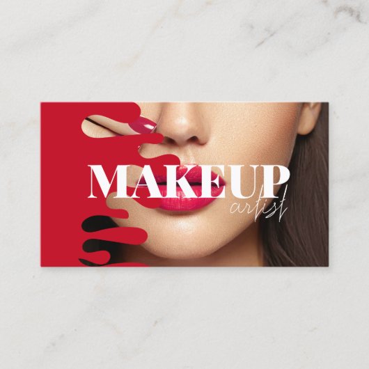 メイクアップアーティスト写真QRコード赤の名刺 名刺 (正面)