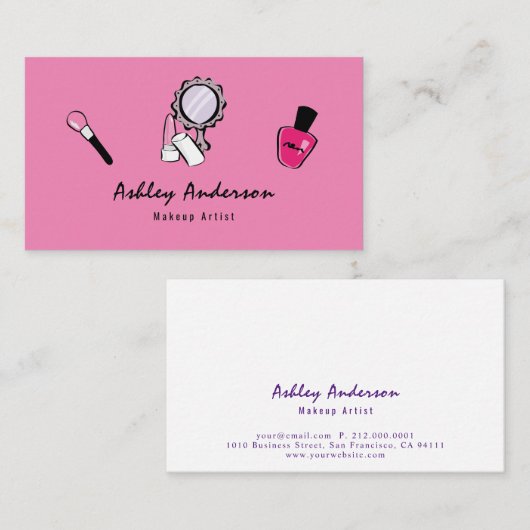 メイクアップアーティスト化粧品ブライトピンクの名刺 名刺 (正面/裏面)