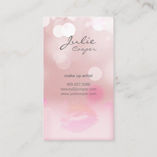 メイクアップアーティスト名刺ピンクの唇とライト 名刺 (裏面)