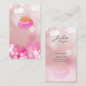 メイクアップアーティスト名刺ピンクの唇とライト 名刺 (正面/裏面)