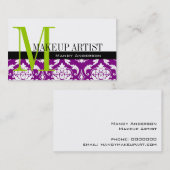 メイクアップアーティスト名刺紫のダマスク 名刺 (正面/裏面)