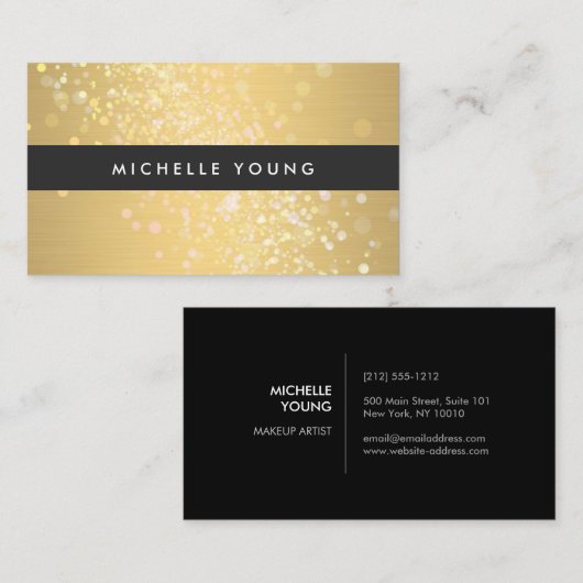 メイクアップアーティスト向け金ゴールドとブラックのカラスプラッシュ 名刺 (正面/裏面)