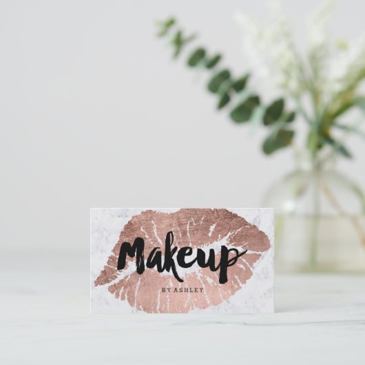 メイクアップアーティスト唇バラ金ゴールドタイポグラフィ大理石 名刺 (スタンド正面)