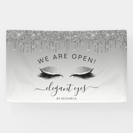 メイクアップアーティスト我々はオープングリッタードリップアイズシルバー 横断幕 (横)