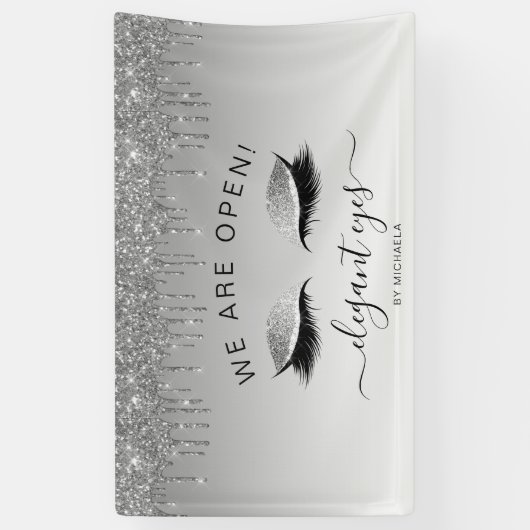 メイクアップアーティスト我々はオープングリッタードリップアイズシルバー 横断幕 (縦)