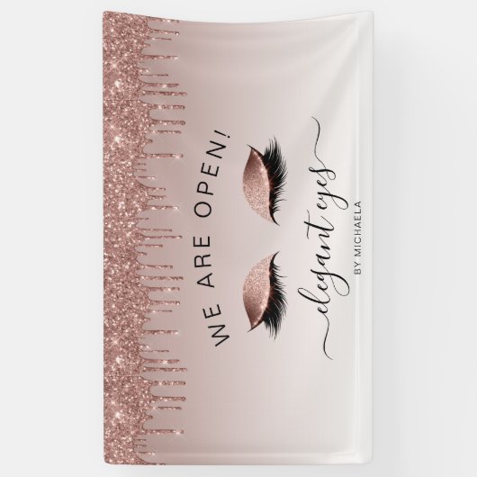 メイクアップアーティスト我々はオープンバラ金ゴールドグリッター目 横断幕 (縦)