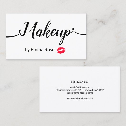 メイクアップアーティスト手書き書道台本キス 名刺 (正面/裏面)