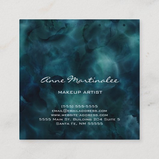 メイクアップアーティスト抽象芸術ブルーインク スクエア名刺 (裏面)