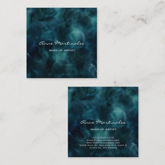 メイクアップアーティスト抽象芸術ブルーインク スクエア名刺 (正面/裏面)