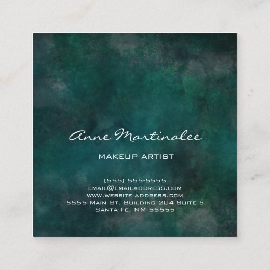 メイクアップアーティスト抽象芸術ブルーグリーン スクエア名刺 (裏面)
