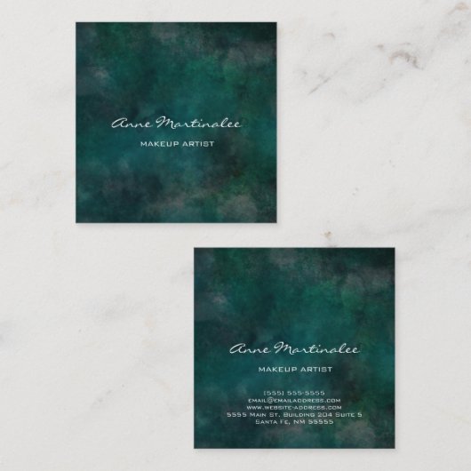 メイクアップアーティスト抽象芸術ブルーグリーン スクエア名刺 (正面/裏面)