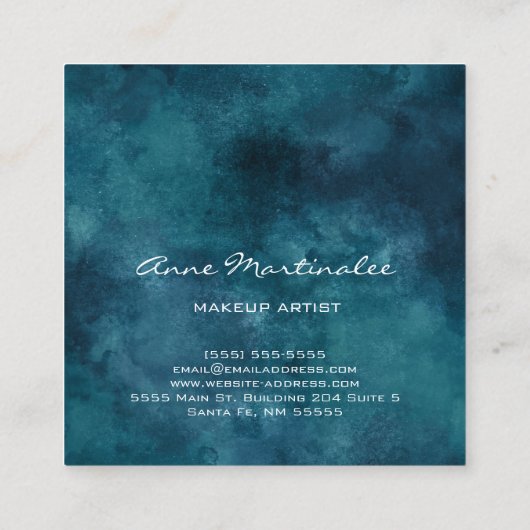 メイクアップアーティスト抽象芸術ブルースクエアビジネスカード スクエア名刺 (裏面)