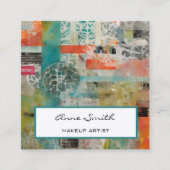 メイクアップアーティスト抽象芸術混合メディアコラージュ スクエア名刺 (正面)