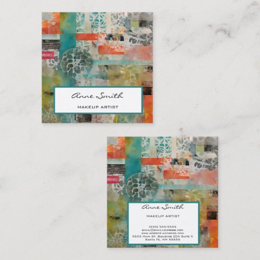 メイクアップアーティスト抽象芸術混合メディアコラージュ スクエア名刺 (正面/裏面)