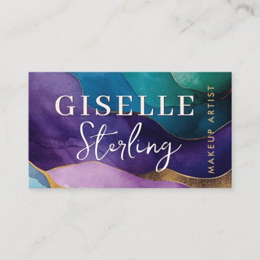 メイクアップアーティスト抽象芸術紫金ゴールド水彩 名刺 (正面)