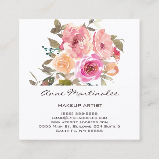 メイクアップアーティスト水彩フローラ スクエア名刺 (裏面)