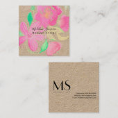 メイクアップアーティスト水彩植物性ピンクフローラ スクエア名刺 (正面/裏面)