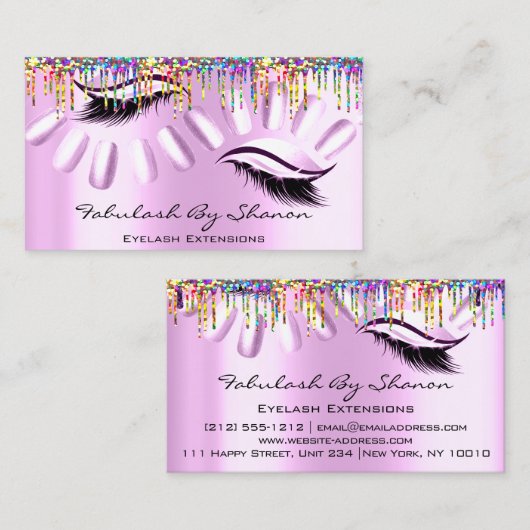 メイクアップアーティスト爪、 ネイルまつ毛ドリップス王室のピンク 名刺 (正面/裏面)