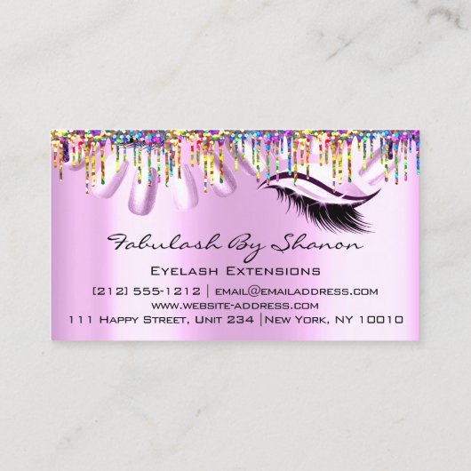 メイクアップアーティスト爪、 ネイルまつ毛ドリップス王室のピンク 名刺 (裏面)