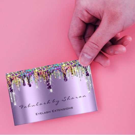 メイクアップアーティスト爪、 ネイルまつ毛ドリップパープルホログラフ 名刺