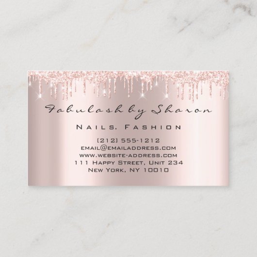 メイクアップアーティスト爪、 ネイルグリッタードリップバラ金ゴールド 名刺 (裏面)