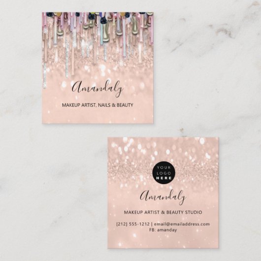 メイクアップアーティスト爪、 ネイルグリッターロゴバラドリップ3D スクエア名刺 (正面/裏面)