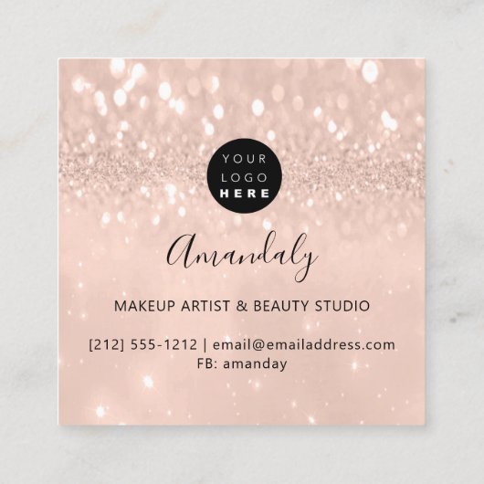 メイクアップアーティスト爪、 ネイルグリッターロゴバラドリップ3D スクエア名刺 (裏面)