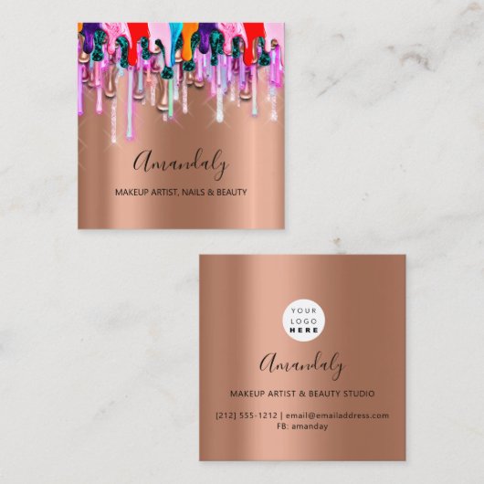 メイクアップアーティスト爪、 ネイルグリッター3Dグリッターロゴバラ スクエア名刺 (正面/裏面)