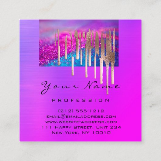 メイクアップアーティスト爪、 ネイルサロンバラドリップピンク スクエア名刺 (裏面)