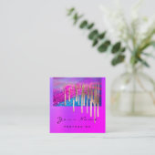 メイクアップアーティスト爪、 ネイルサロンバラドリップピンク スクエア名刺 (スタンド正面)