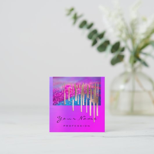 メイクアップアーティスト爪、 ネイルサロンバラドリップピンク スクエア名刺 (スタンド正面)