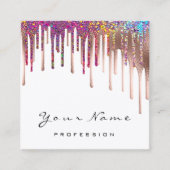 メイクアップアーティスト爪、 ネイルバラレインボーホログラフィードリップ スクエア名刺 (正面)