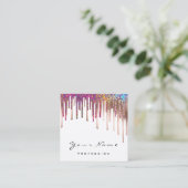 メイクアップアーティスト爪、 ネイルバラレインボーホログラフィードリップ スクエア名刺 (スタンド正面)