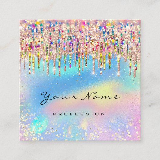メイクアップアーティスト爪、 ネイルユニコーンピンクホログラフグラデーション スクエア名刺 (正面)