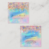 メイクアップアーティスト爪、 ネイルユニコーンピンクホログラフグラデーション スクエア名刺 (正面/裏面)