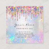 メイクアップアーティスト爪、 ネイルユニコーンブルーホログラフバラ スクエア名刺 (裏面)