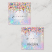 メイクアップアーティスト爪、 ネイルユニコーンブルーホログラフバラ スクエア名刺 (正面/裏面)