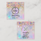 メイクアップアーティスト爪、 ネイルユニコーン金ゴールドホログラフィロゴQr スクエア名刺 (正面/裏面)