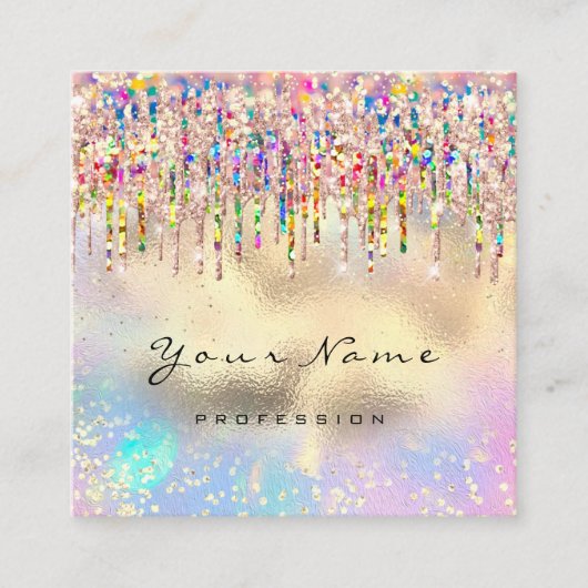 メイクアップアーティスト爪、 ネイルユニコーン金ゴールド自筆証書バラ スクエア名刺 (正面)