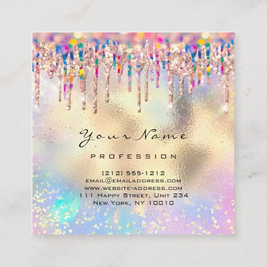 メイクアップアーティスト爪、 ネイルユニコーン金ゴールド自筆証書バラ スクエア名刺 (裏面)