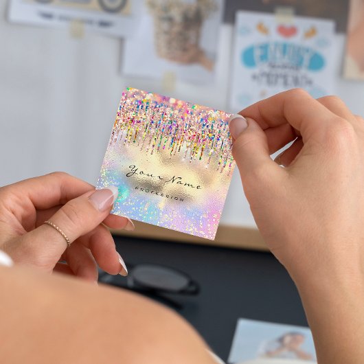 メイクアップアーティスト爪、 ネイルユニコーン金ゴールド自筆証書バラ スクエア名刺