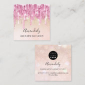 メイクアップアーティスト爪、 ネイルロゴバラグリッター紙吹雪ピンク スクエア名刺 (正面/裏面)