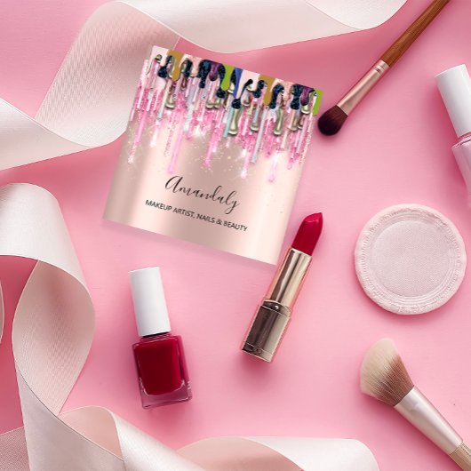 メイクアップアーティスト爪、 ネイルロゴバラグリッター金ゴールドドライブ スクエア名刺