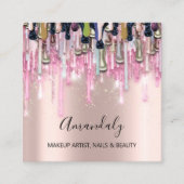 メイクアップアーティスト爪、 ネイルロゴバラグリッター金ゴールドドライブ スクエア名刺 (正面)